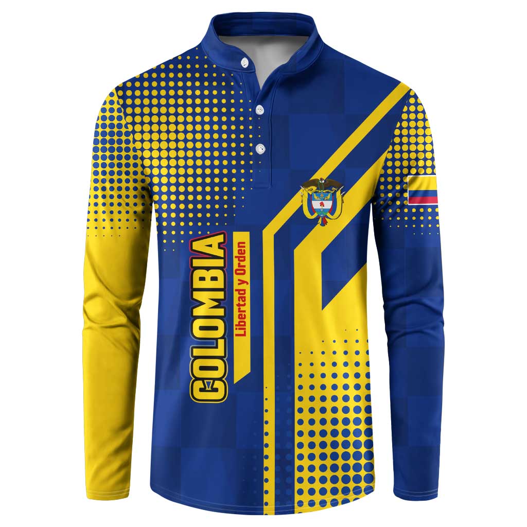 Colombia Flag Colors Button Sweatshirt with National Crest and Libertad y Orden Motto Design - Wonder Print Shop