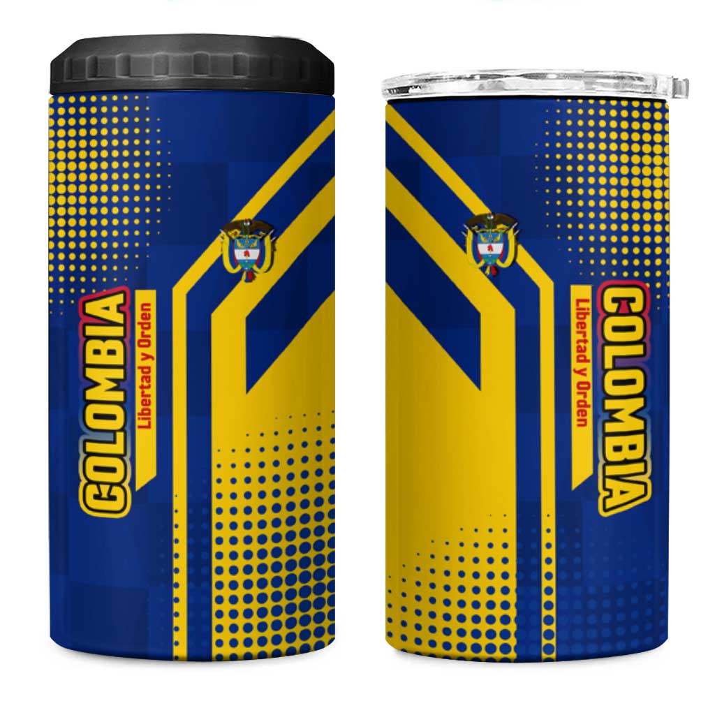 Colombia Flag Colors 4 in 1 Can Cooler Tumbler with National Crest and Libertad y Orden Motto Design - Wonder Print Shop