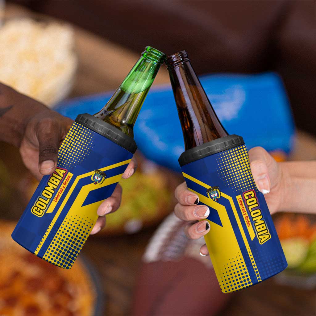 Colombia Flag Colors 4 in 1 Can Cooler Tumbler with National Crest and Libertad y Orden Motto Design - Wonder Print Shop