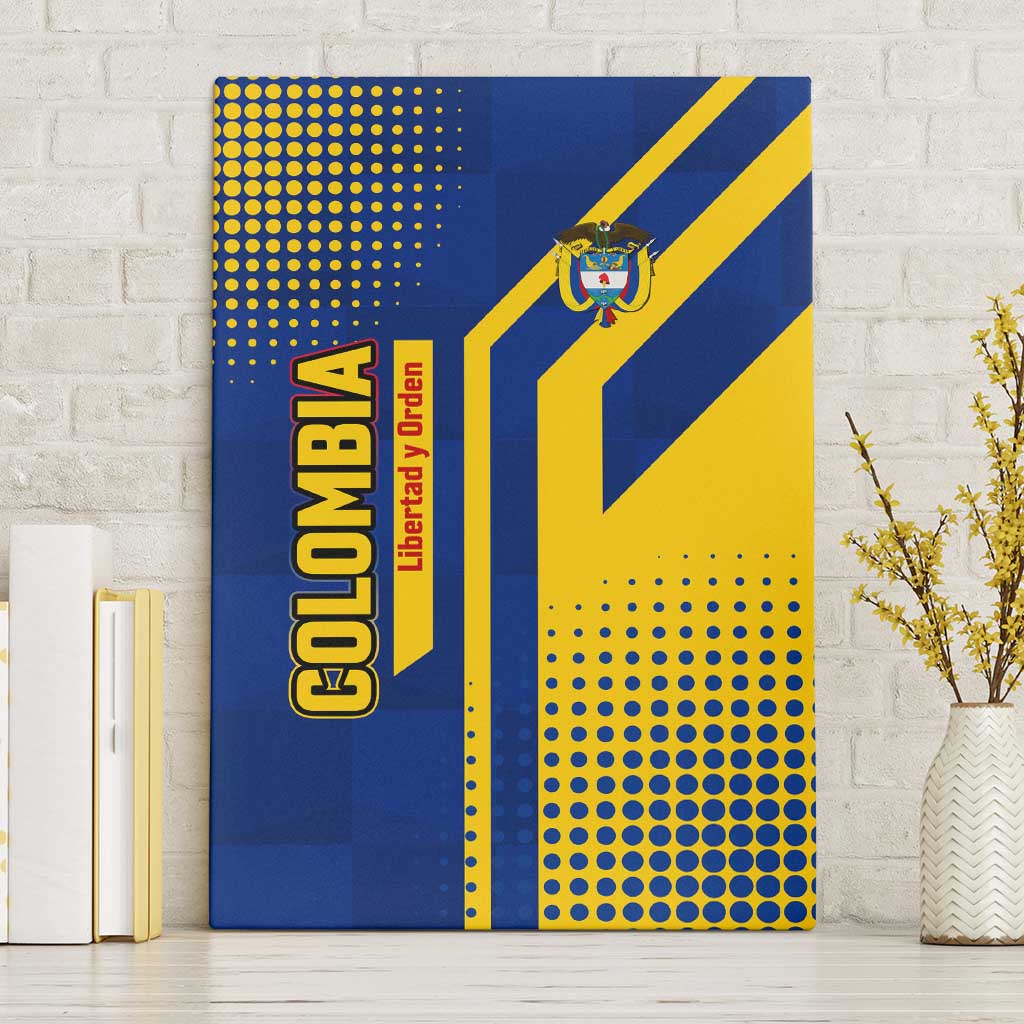 Colombia Flag Colors Canvas Wall Art with National Crest and Libertad y Orden Motto Design - Wonder Print Shop