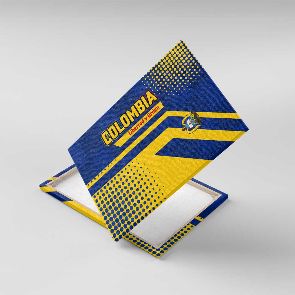 Colombia Flag Colors Canvas Wall Art with National Crest and Libertad y Orden Motto Design - Wonder Print Shop