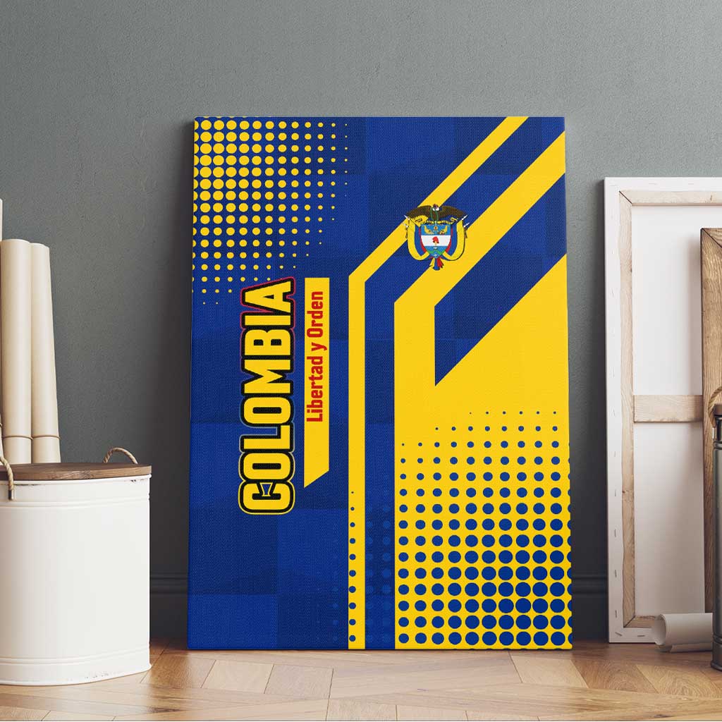 Colombia Flag Colors Canvas Wall Art with National Crest and Libertad y Orden Motto Design - Wonder Print Shop