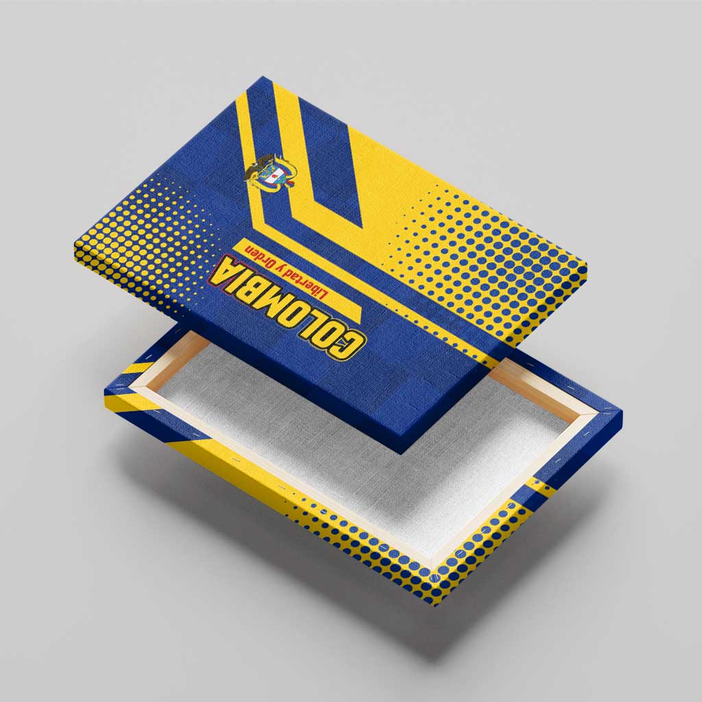 Colombia Flag Colors Canvas Wall Art with National Crest and Libertad y Orden Motto Design - Wonder Print Shop