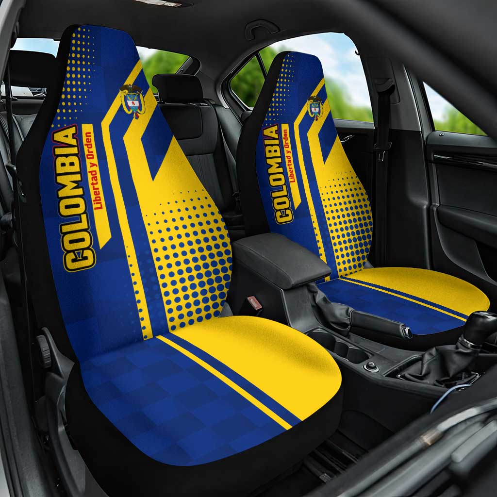 Colombia Flag Colors Car Seat Cover with National Crest and Libertad y Orden Motto Design - Wonder Print Shop