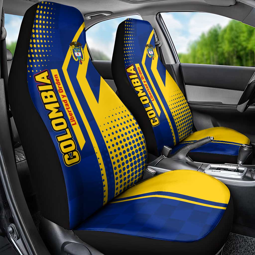 Colombia Flag Colors Car Seat Cover with National Crest and Libertad y Orden Motto Design - Wonder Print Shop