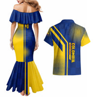 Colombia Flag Colors Couples Matching Mermaid Dress and Hawaiian Shirt with National Crest and Libertad y Orden Motto Design - Wonder Print Shop