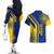 Colombia Flag Colors Couples Matching Off The Shoulder Long Sleeve Dress and Hawaiian Shirt with National Crest and Libertad y Orden Motto Design - Wonder Print Shop