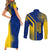 Colombia Flag Colors Couples Matching Short Sleeve Bodycon Dress and Long Sleeve Button Shirt with National Crest and Libertad y Orden Motto Design - Wonder Print Shop