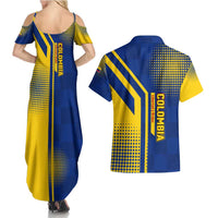Colombia Flag Colors Couples Matching Summer Maxi Dress and Hawaiian Shirt with National Crest and Libertad y Orden Motto Design - Wonder Print Shop