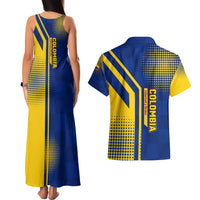Colombia Flag Colors Couples Matching Tank Maxi Dress and Hawaiian Shirt with National Crest and Libertad y Orden Motto Design - Wonder Print Shop