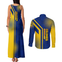 Colombia Flag Colors Couples Matching Tank Maxi Dress and Long Sleeve Button Shirt with National Crest and Libertad y Orden Motto Design - Wonder Print Shop