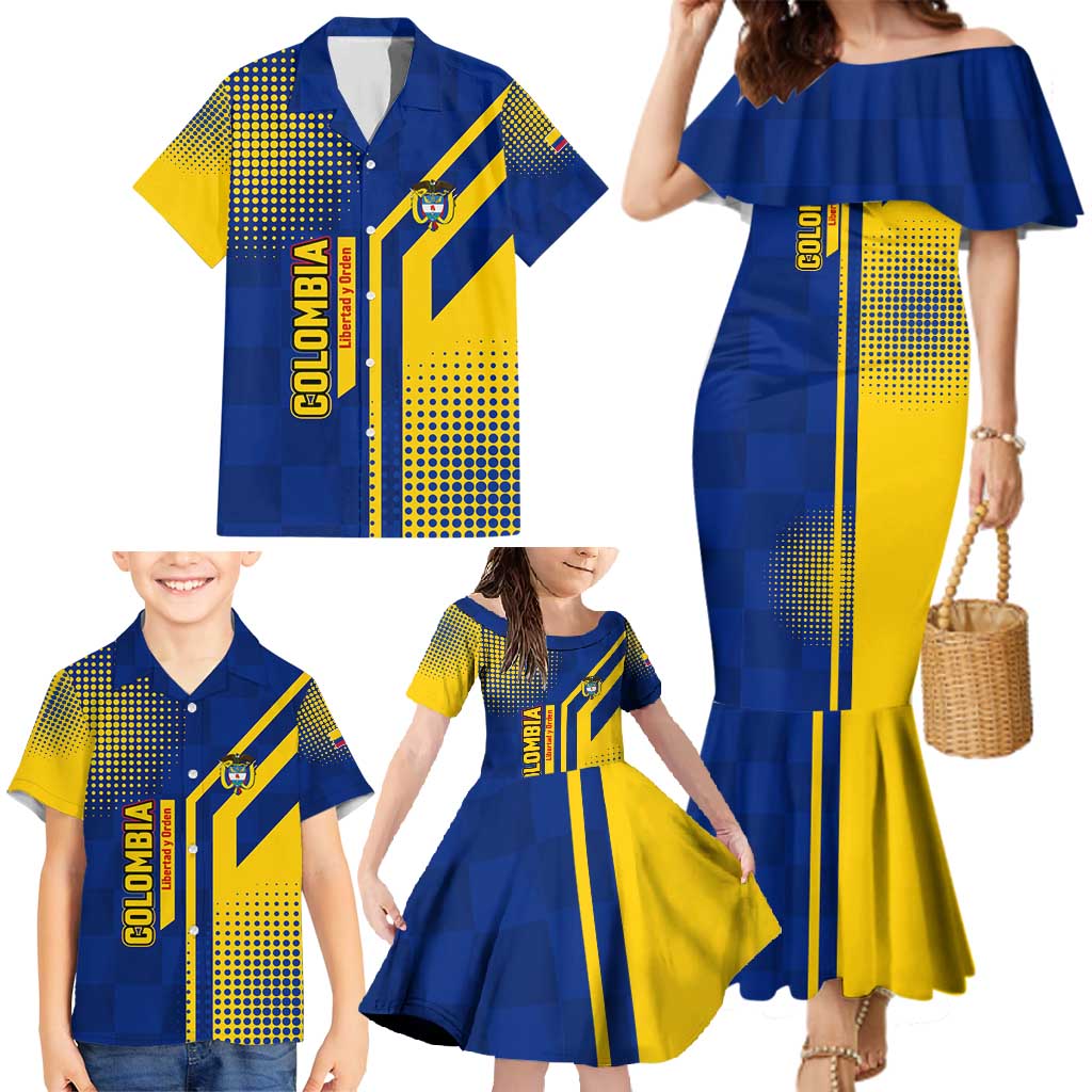 Colombia Flag Colors Family Matching Mermaid Dress and Hawaiian Shirt with National Crest and Libertad y Orden Motto Design - Wonder Print Shop