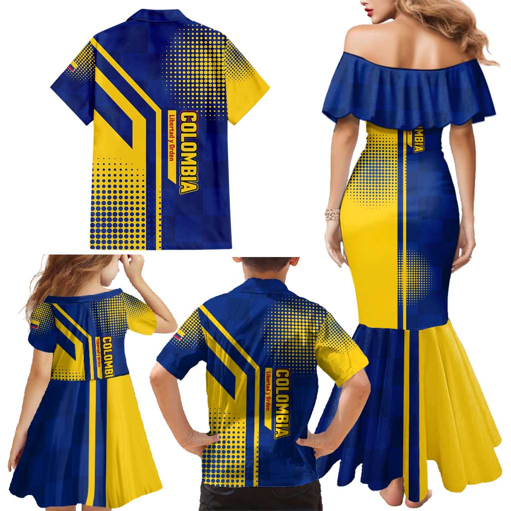 Colombia Flag Colors Family Matching Mermaid Dress and Hawaiian Shirt with National Crest and Libertad y Orden Motto Design - Wonder Print Shop