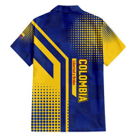 Colombia Flag Colors Family Matching Off The Shoulder Long Sleeve Dress and Hawaiian Shirt with National Crest and Libertad y Orden Motto Design - Wonder Print Shop