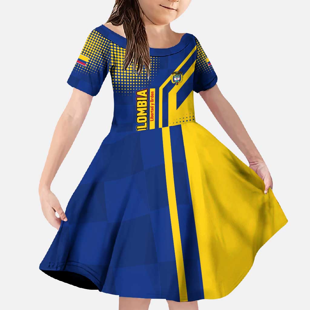 Colombia Flag Colors Family Matching Off Shoulder Maxi Dress and Hawaiian Shirt with National Crest and Libertad y Orden Motto Design - Wonder Print Shop