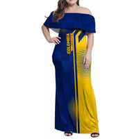 Colombia Flag Colors Family Matching Off Shoulder Maxi Dress and Hawaiian Shirt with National Crest and Libertad y Orden Motto Design - Wonder Print Shop