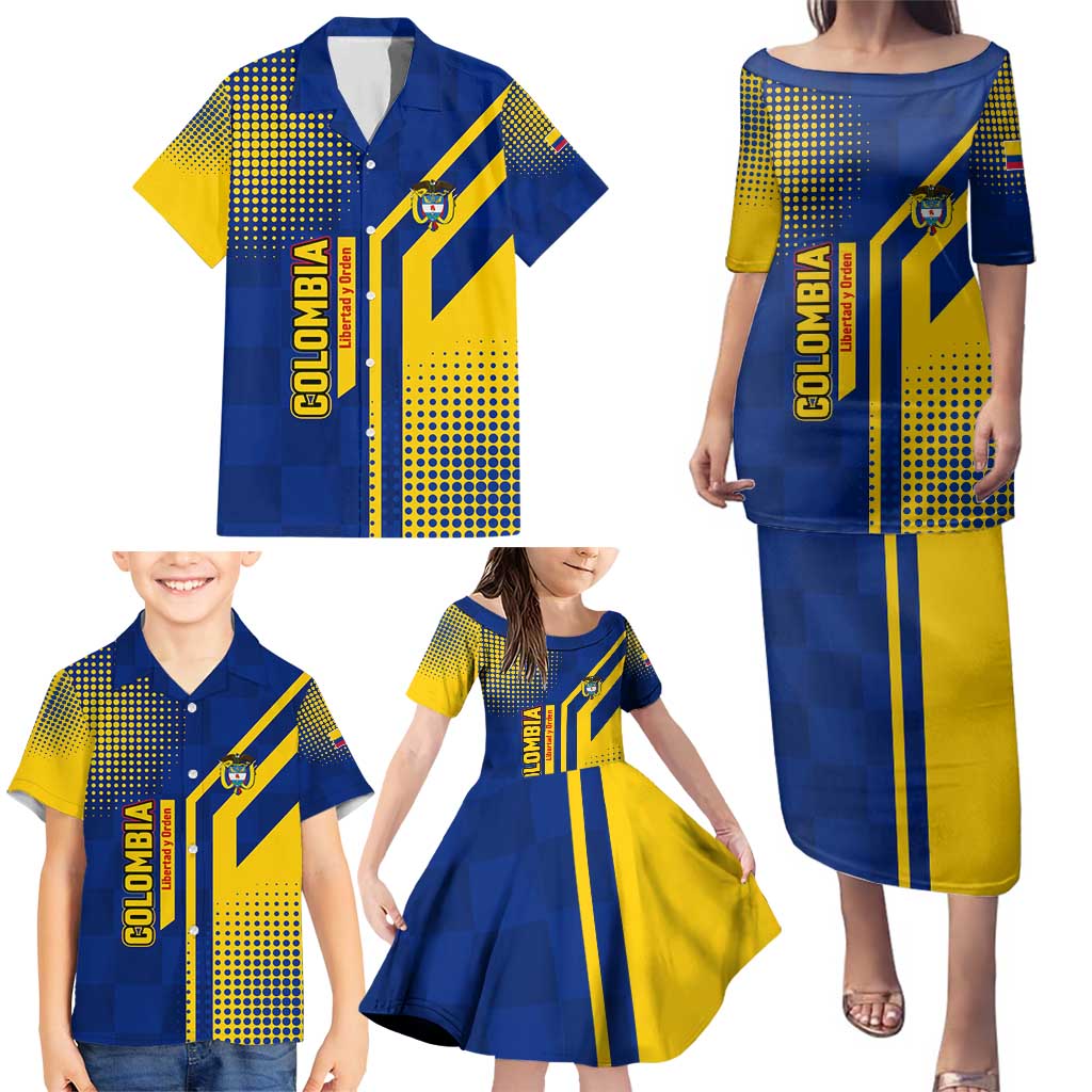Colombia Flag Colors Family Matching Puletasi and Hawaiian Shirt with National Crest and Libertad y Orden Motto Design - Wonder Print Shop