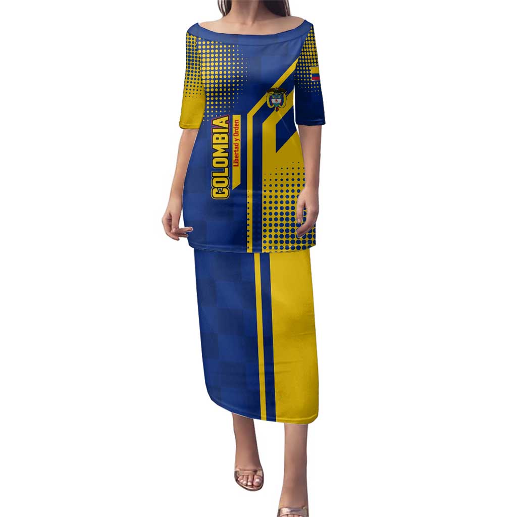 Colombia Flag Colors Family Matching Puletasi and Hawaiian Shirt with National Crest and Libertad y Orden Motto Design - Wonder Print Shop