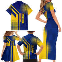 Colombia Flag Colors Family Matching Short Sleeve Bodycon Dress and Hawaiian Shirt with National Crest and Libertad y Orden Motto Design - Wonder Print Shop