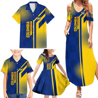 Colombia Flag Colors Family Matching Summer Maxi Dress and Hawaiian Shirt with National Crest and Libertad y Orden Motto Design - Wonder Print Shop
