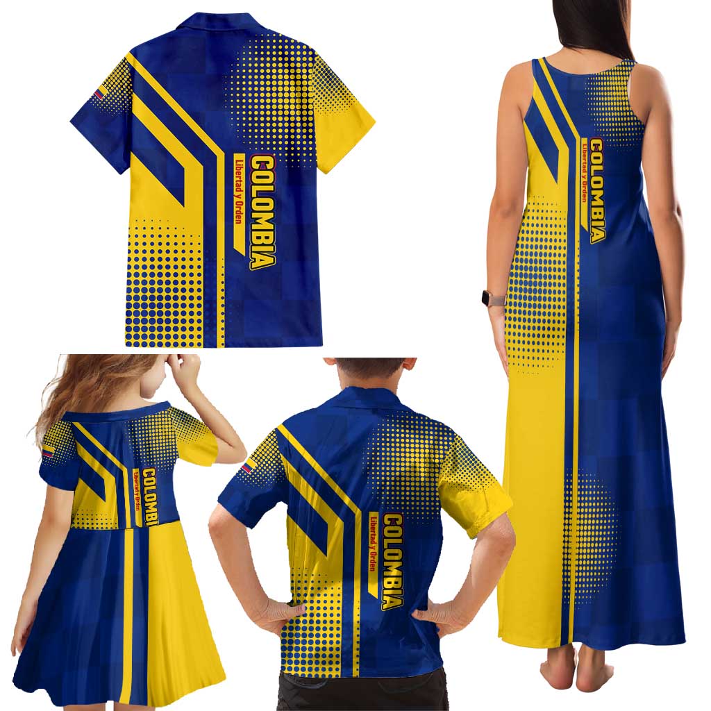 Colombia Flag Colors Family Matching Tank Maxi Dress and Hawaiian Shirt with National Crest and Libertad y Orden Motto Design - Wonder Print Shop