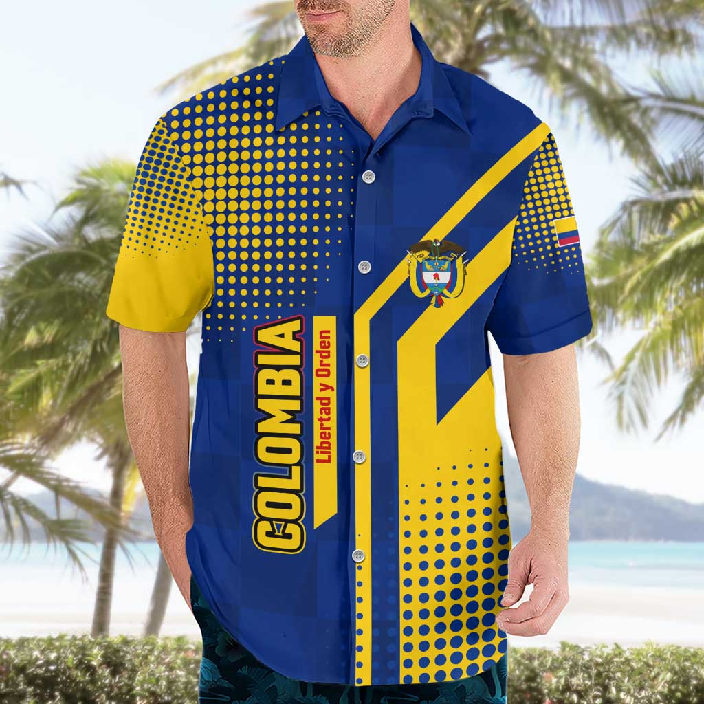 Colombia Flag Colors Hawaiian Shirt with National Crest and Libertad y Orden Motto Design - Wonder Print Shop