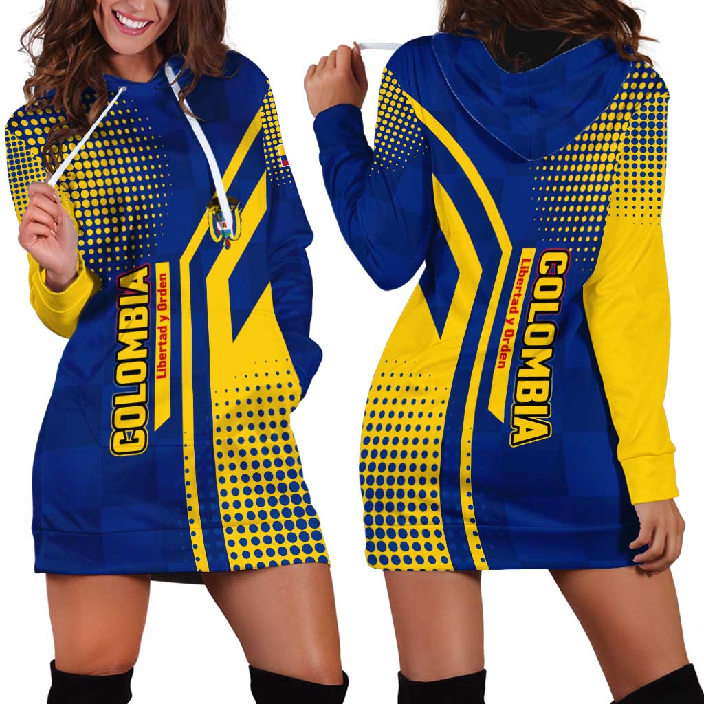Colombia Flag Colors Hoodie Dress with National Crest and Libertad y Orden Motto Design - Wonder Print Shop
