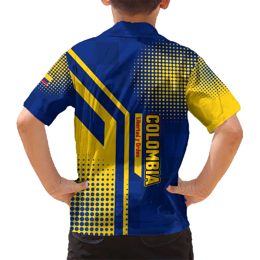 Colombia Flag Colors Kid Hawaiian Shirt with National Crest and Libertad y Orden Motto Design - Wonder Print Shop