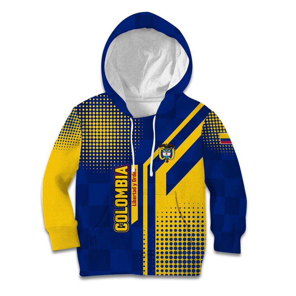 Colombia Flag Colors Kid Hoodie with National Crest and Libertad y Orden Motto Design - Wonder Print Shop