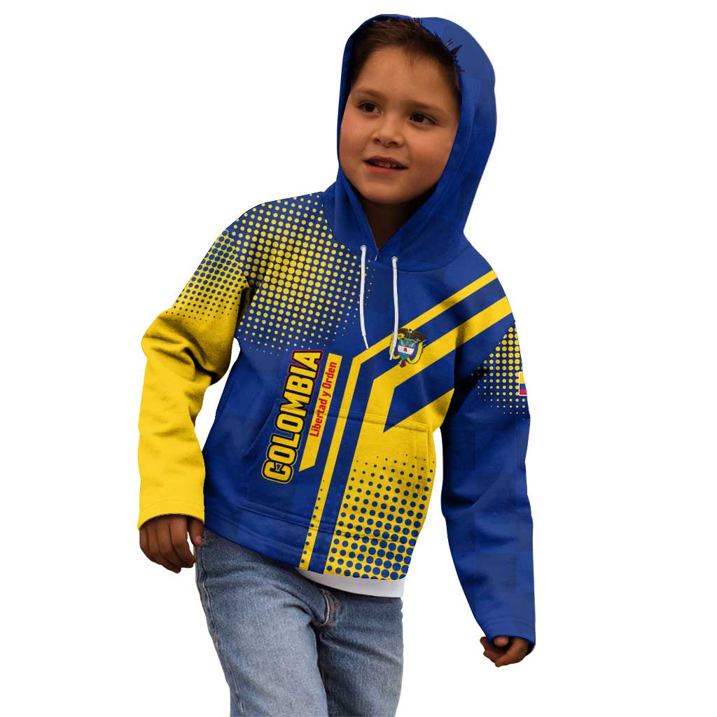 Colombia Flag Colors Kid Hoodie with National Crest and Libertad y Orden Motto Design - Wonder Print Shop