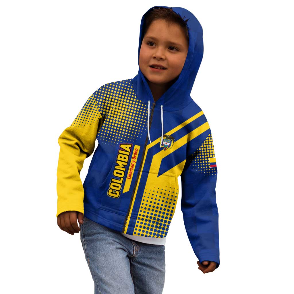 Colombia Flag Colors Kid Hoodie with National Crest and Libertad y Orden Motto Design - Wonder Print Shop