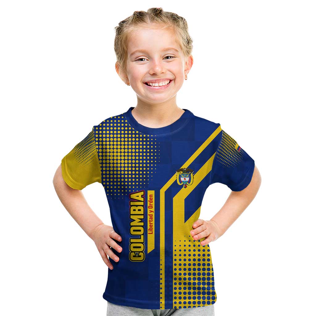 Colombia Flag Colors Kid T Shirt with National Crest and Libertad y Orden Motto Design - Wonder Print Shop