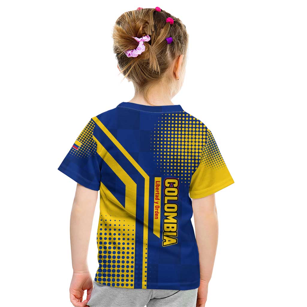 Colombia Flag Colors Kid T Shirt with National Crest and Libertad y Orden Motto Design - Wonder Print Shop