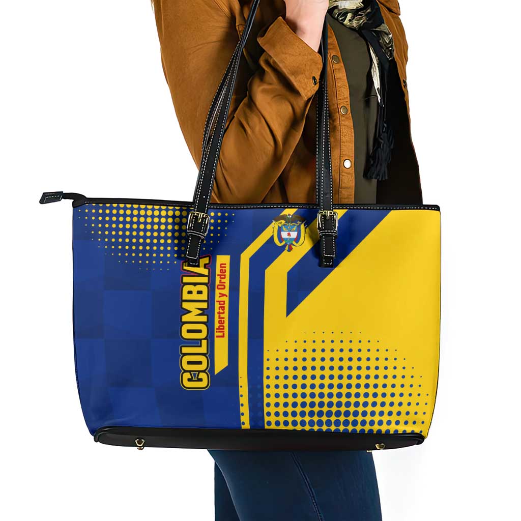 Colombia Flag Colors Leather Tote Bag with National Crest and Libertad y Orden Motto Design - Wonder Print Shop