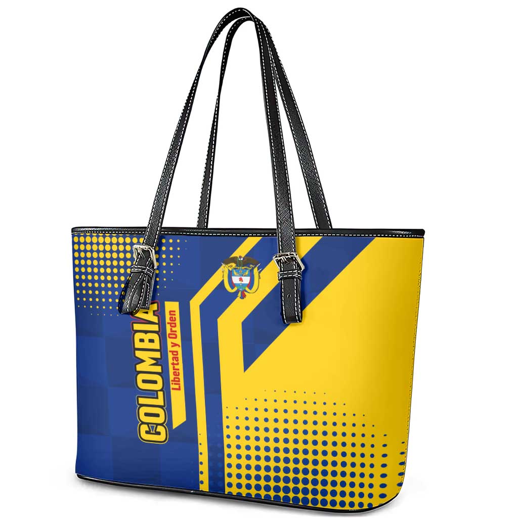 Colombia Flag Colors Leather Tote Bag with National Crest and Libertad y Orden Motto Design - Wonder Print Shop