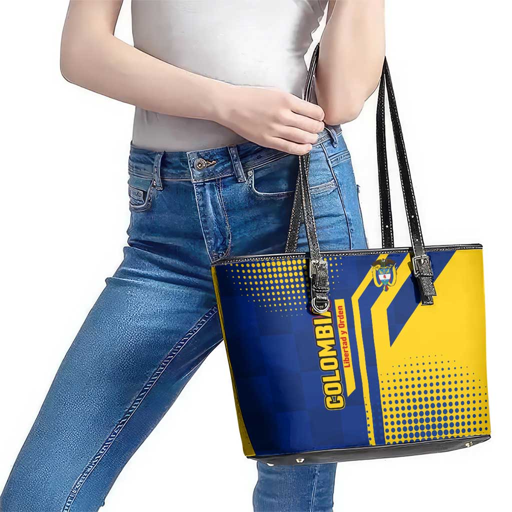 Colombia Flag Colors Leather Tote Bag with National Crest and Libertad y Orden Motto Design - Wonder Print Shop