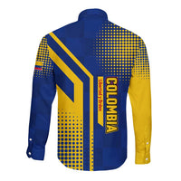 Colombia Flag Colors Long Sleeve Button Shirt with National Crest and Libertad y Orden Motto Design - Wonder Print Shop
