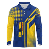 Colombia Flag Colors Long Sleeve Polo Shirt with National Crest and Libertad y Orden Motto Design - Wonder Print Shop
