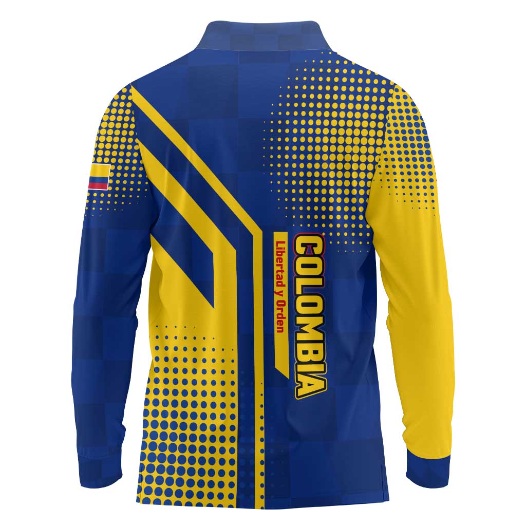 Colombia Flag Colors Long Sleeve Polo Shirt with National Crest and Libertad y Orden Motto Design - Wonder Print Shop