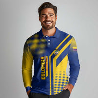 Colombia Flag Colors Long Sleeve Polo Shirt with National Crest and Libertad y Orden Motto Design - Wonder Print Shop