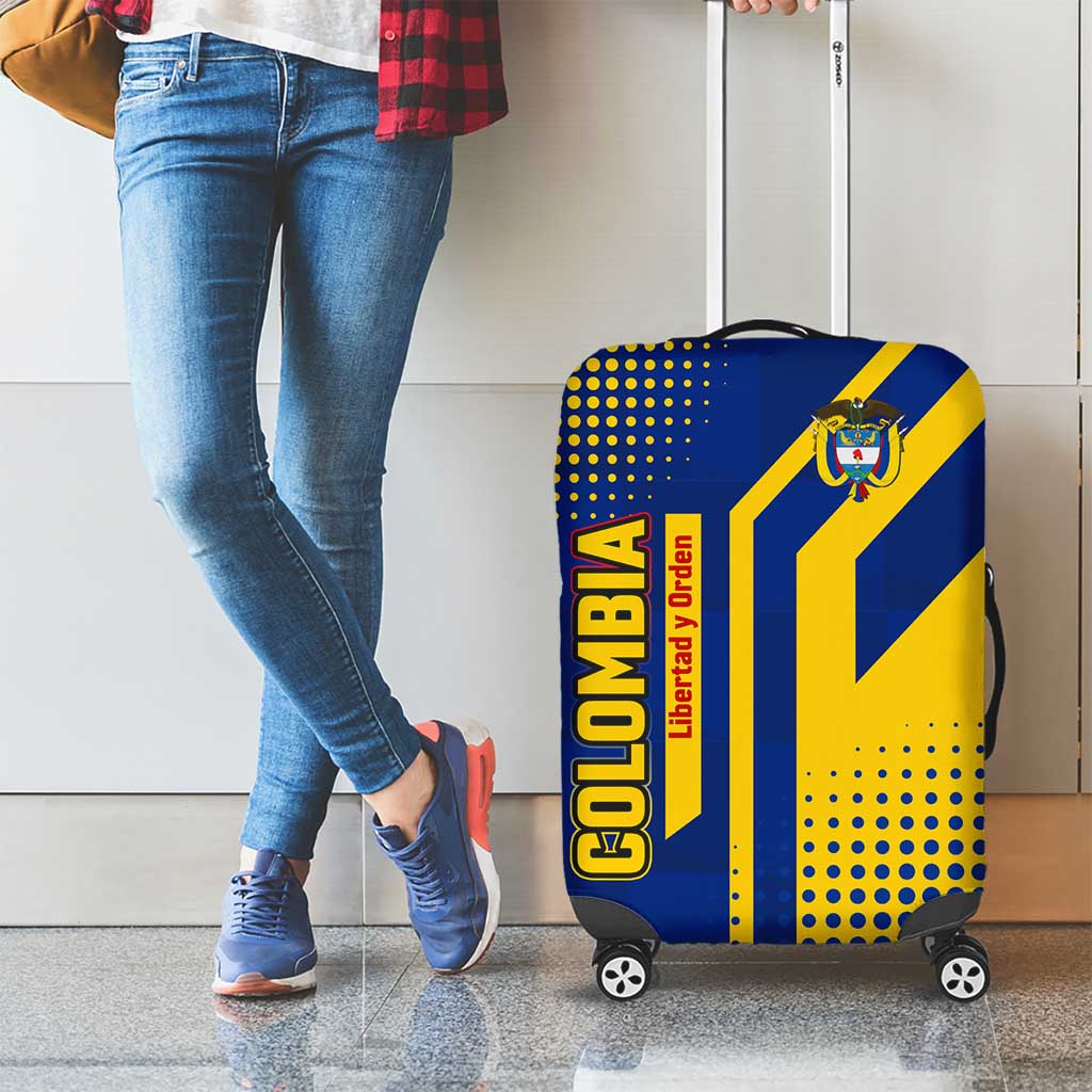 Colombia Flag Colors Luggage Cover with National Crest and Libertad y Orden Motto Design - Wonder Print Shop