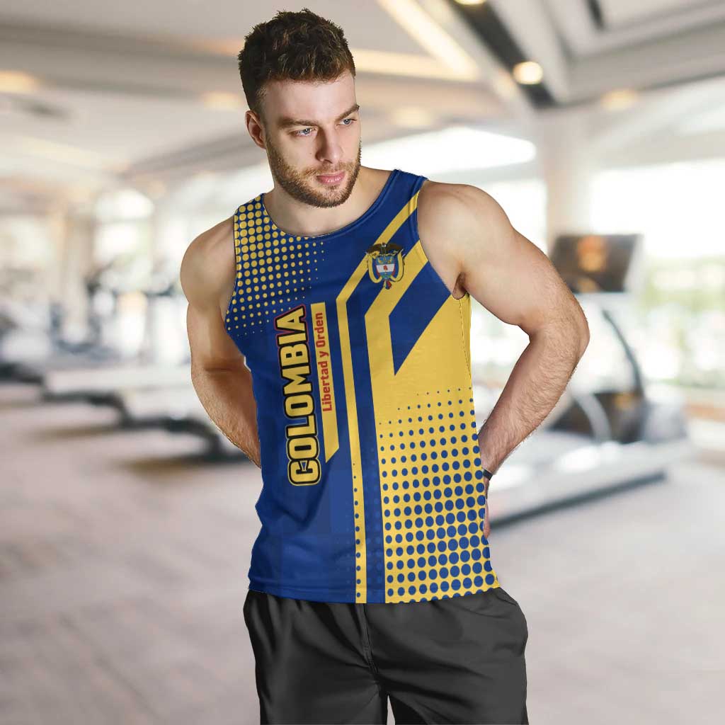 Colombia Flag Colors Men Tank Top with National Crest and Libertad y Orden Motto Design - Wonder Print Shop