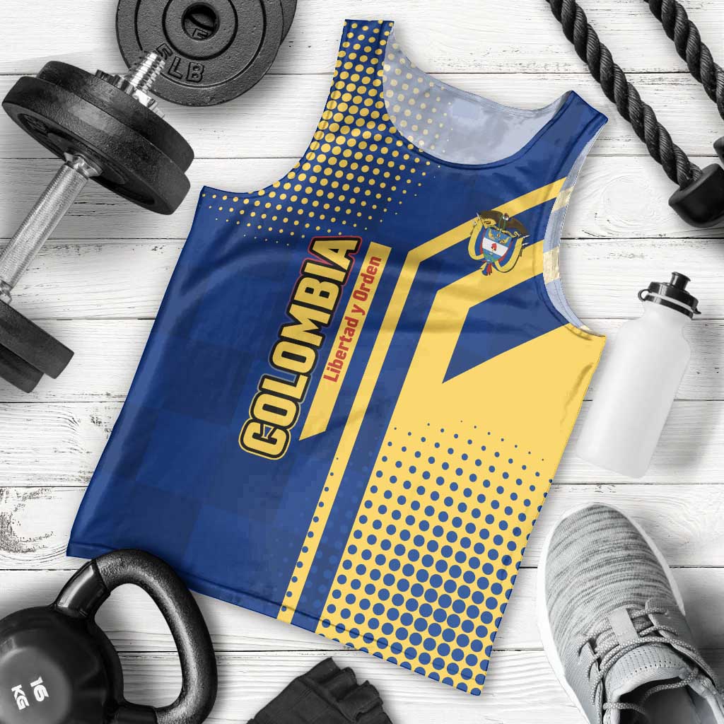 Colombia Flag Colors Men Tank Top with National Crest and Libertad y Orden Motto Design - Wonder Print Shop