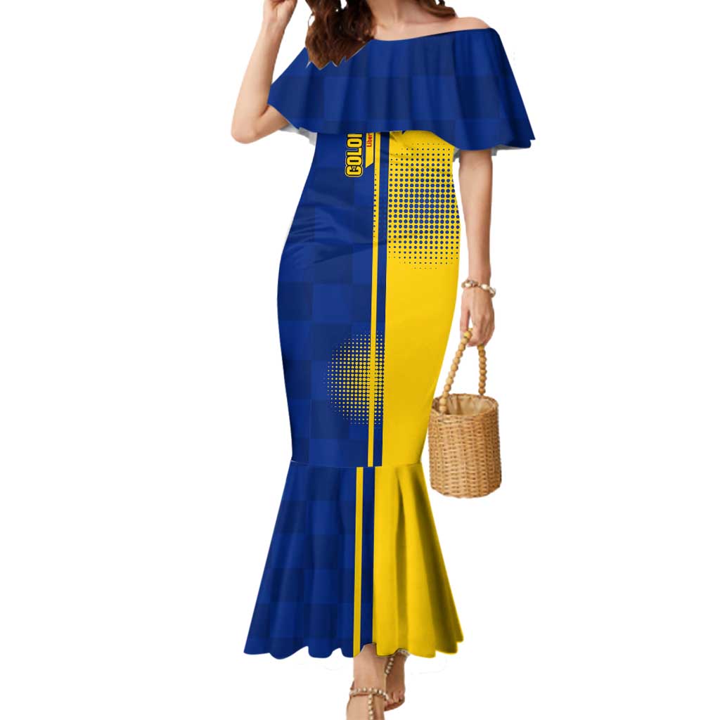 Colombia Flag Colors Mermaid Dress with National Crest and Libertad y Orden Motto Design - Wonder Print Shop