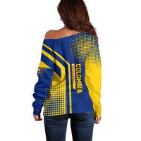 Colombia Flag Colors Off Shoulder Sweater with National Crest and Libertad y Orden Motto Design - Wonder Print Shop