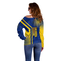 Colombia Flag Colors Off Shoulder Sweater with National Crest and Libertad y Orden Motto Design - Wonder Print Shop