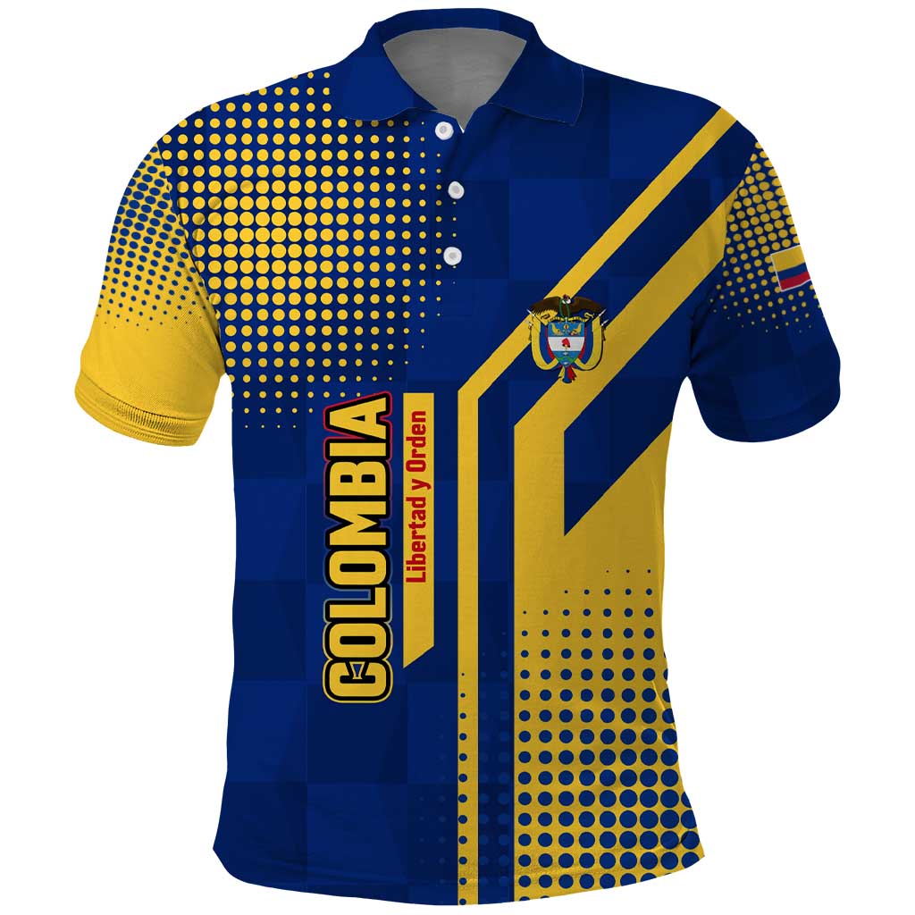 Colombia Flag Colors Polo Shirt with National Crest and Libertad y Orden Motto Design - Wonder Print Shop