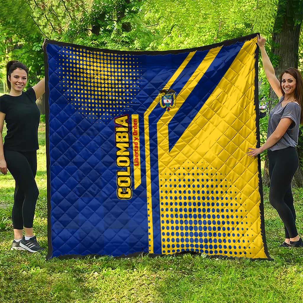 Colombia Flag Colors Quilt with National Crest and Libertad y Orden Motto Design - Wonder Print Shop