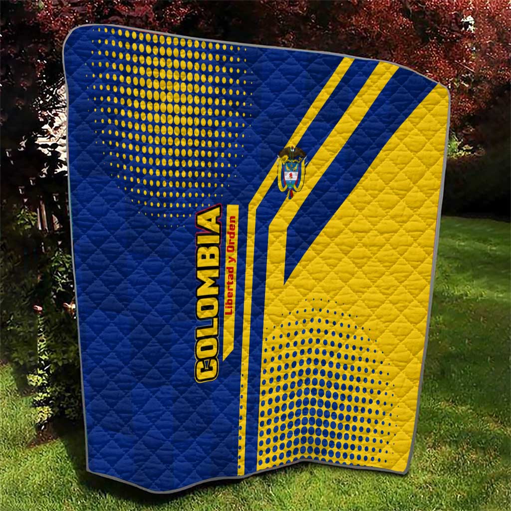 Colombia Flag Colors Quilt with National Crest and Libertad y Orden Motto Design - Wonder Print Shop