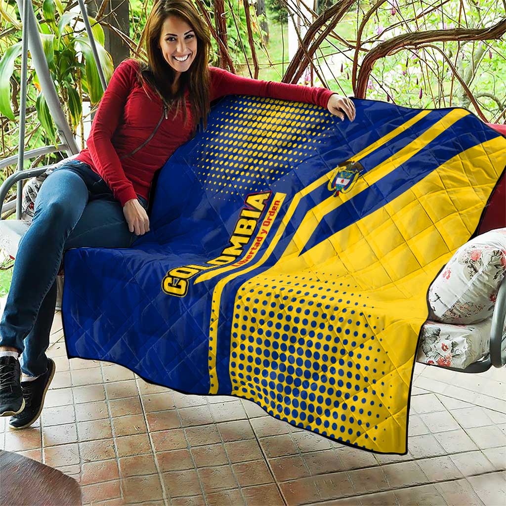 Colombia Flag Colors Quilt with National Crest and Libertad y Orden Motto Design - Wonder Print Shop